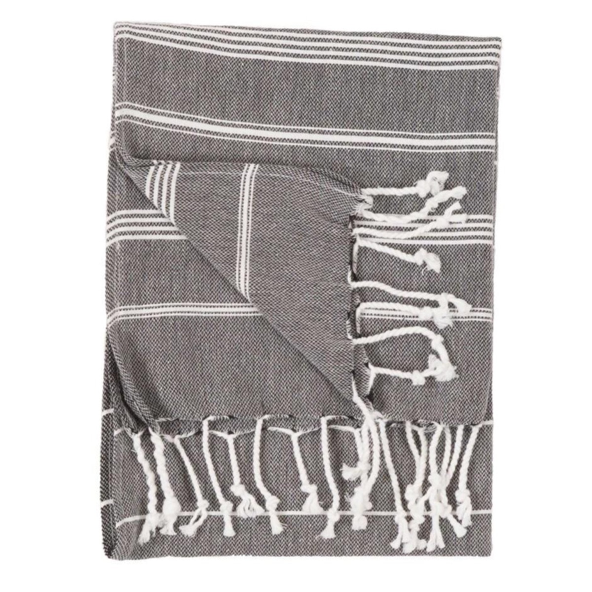 Turkish Hand Towel - Charcoal. Front view. 