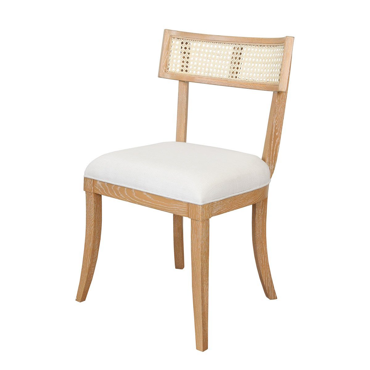 Violet Chair Cerused Oak | White Linen. Left angle view.