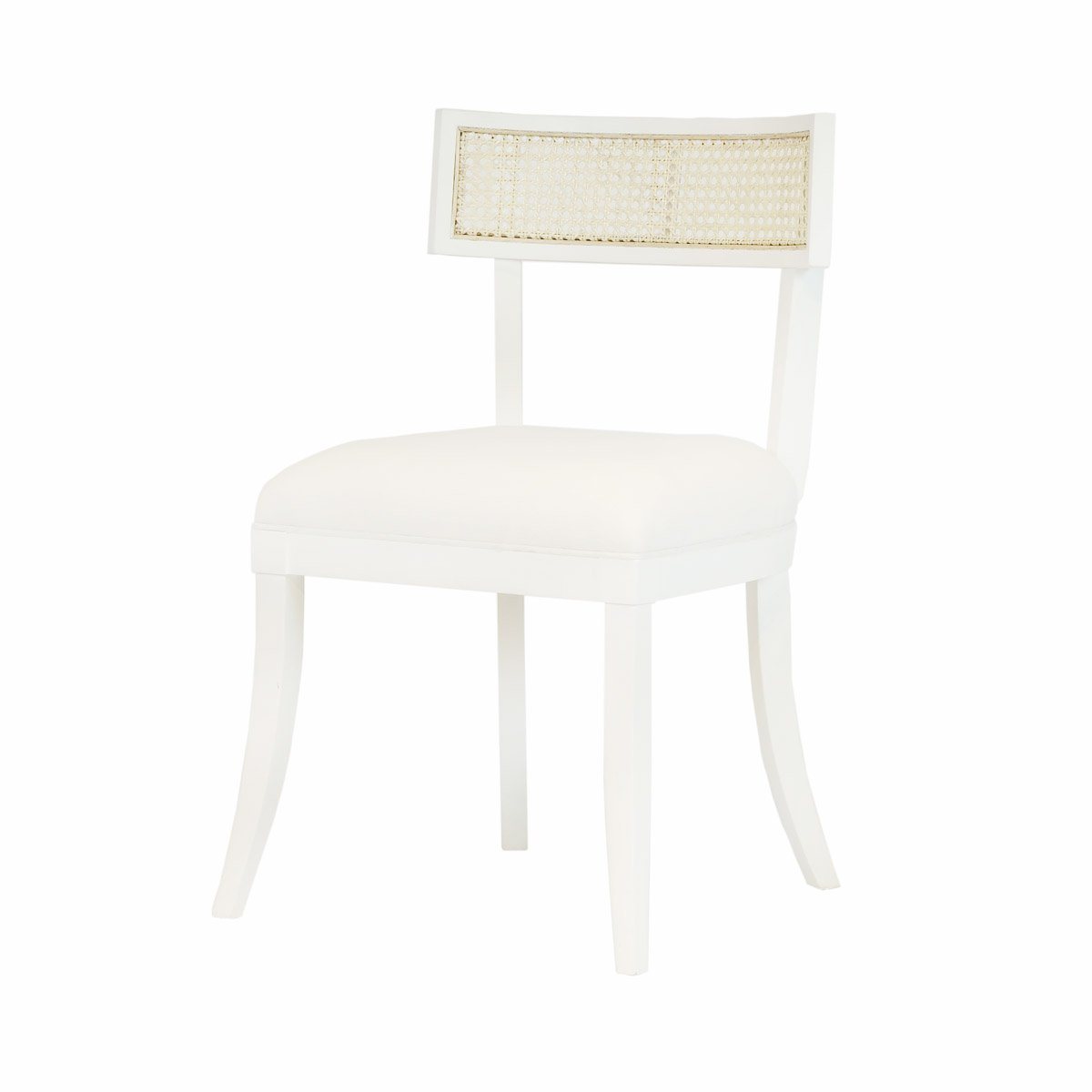 Violet Chair Matte White | White Linen. Left angle view.