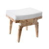 Walton Stool Glossy Burl Wood | White Linen. Right angle view.