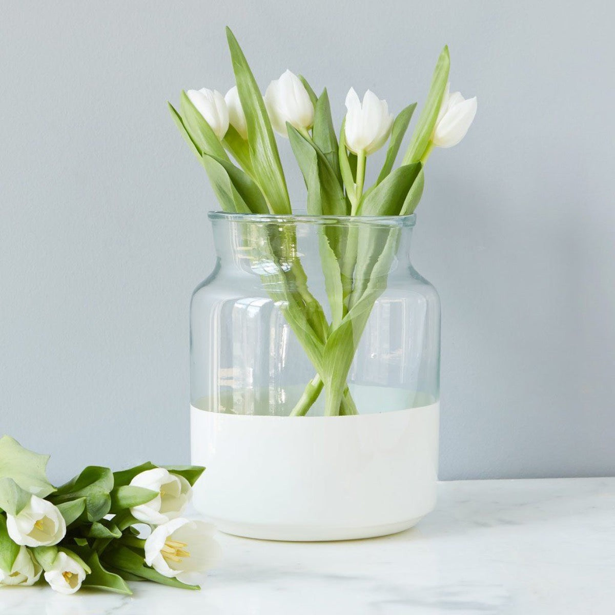 White Colourblocked Vase - Tall. Front view.