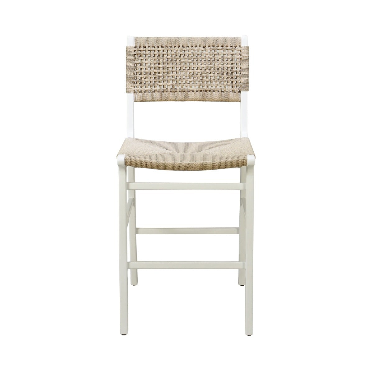 Munro Counter Stool Matte White Lacquer. Front view.