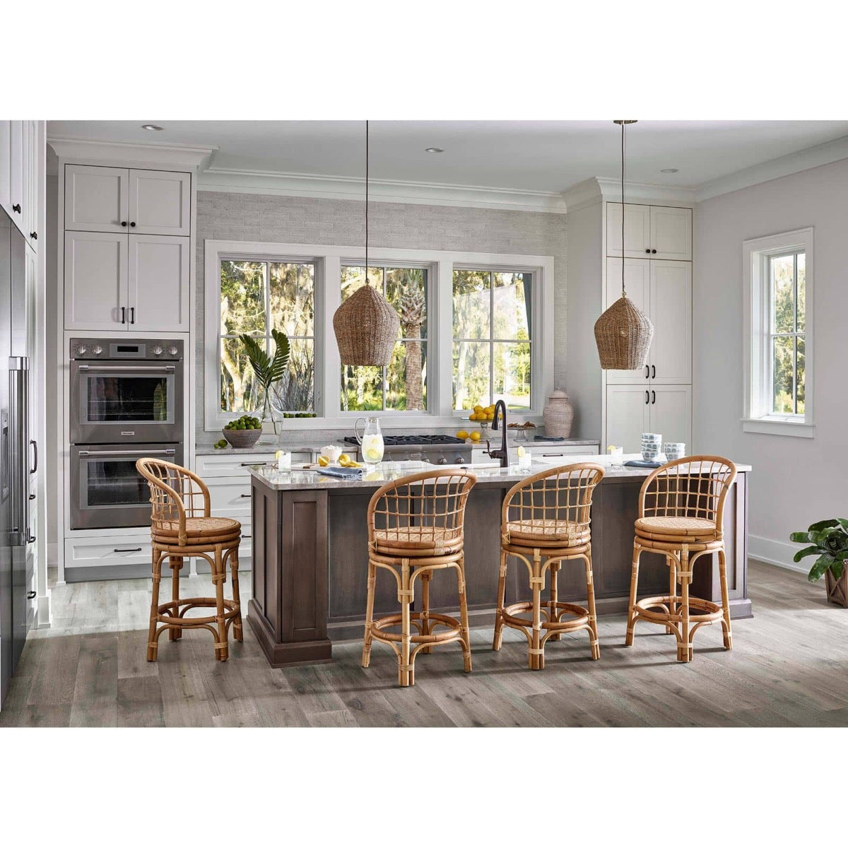 Georgian Pendant styled above a kitchen counter. Styled view.