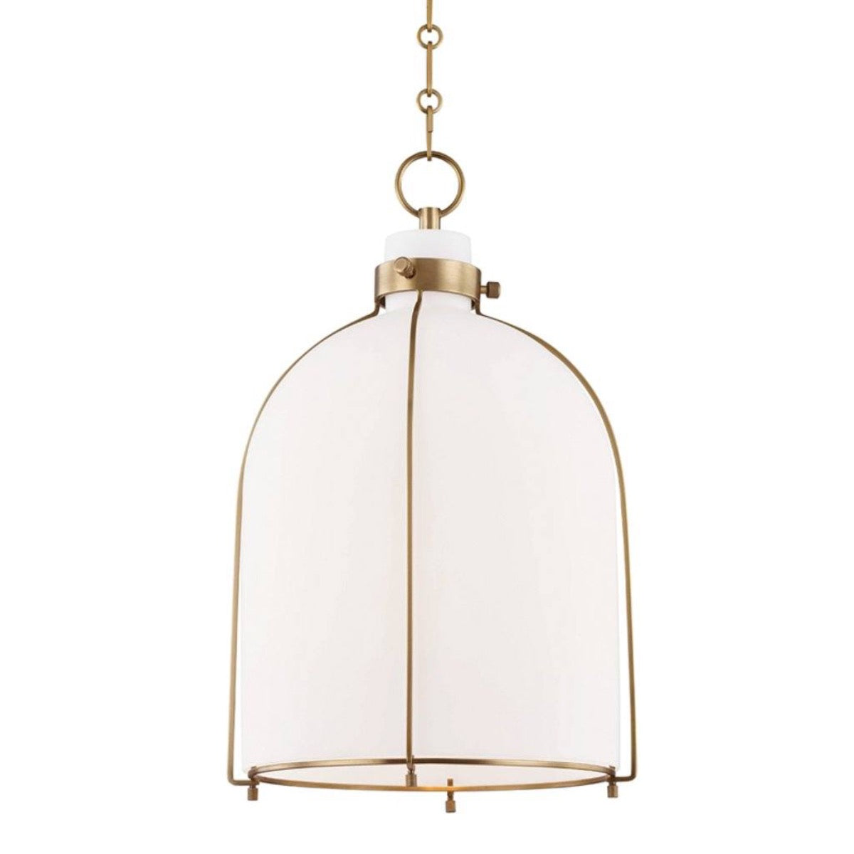 Woolridge Pendant Aged Brass. Front view.