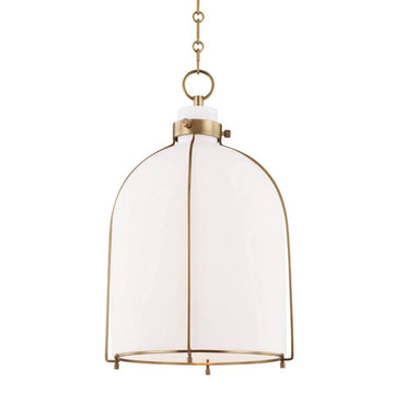 Woolridge Pendant Aged Brass. Front view.