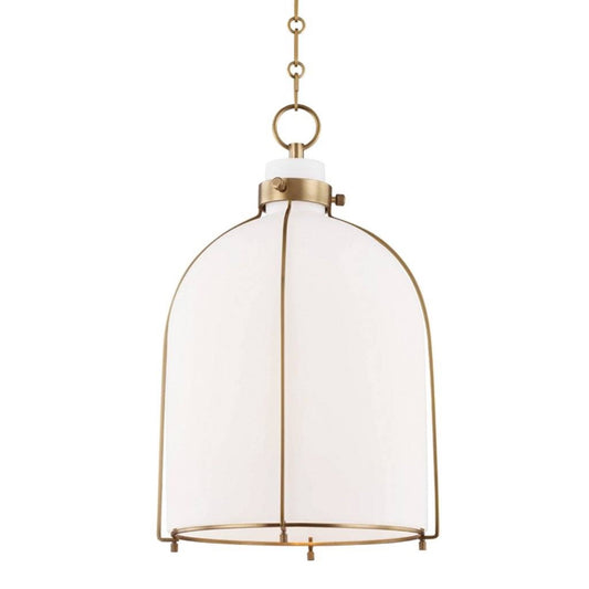 Woolridge Pendant Aged Brass. Front view.