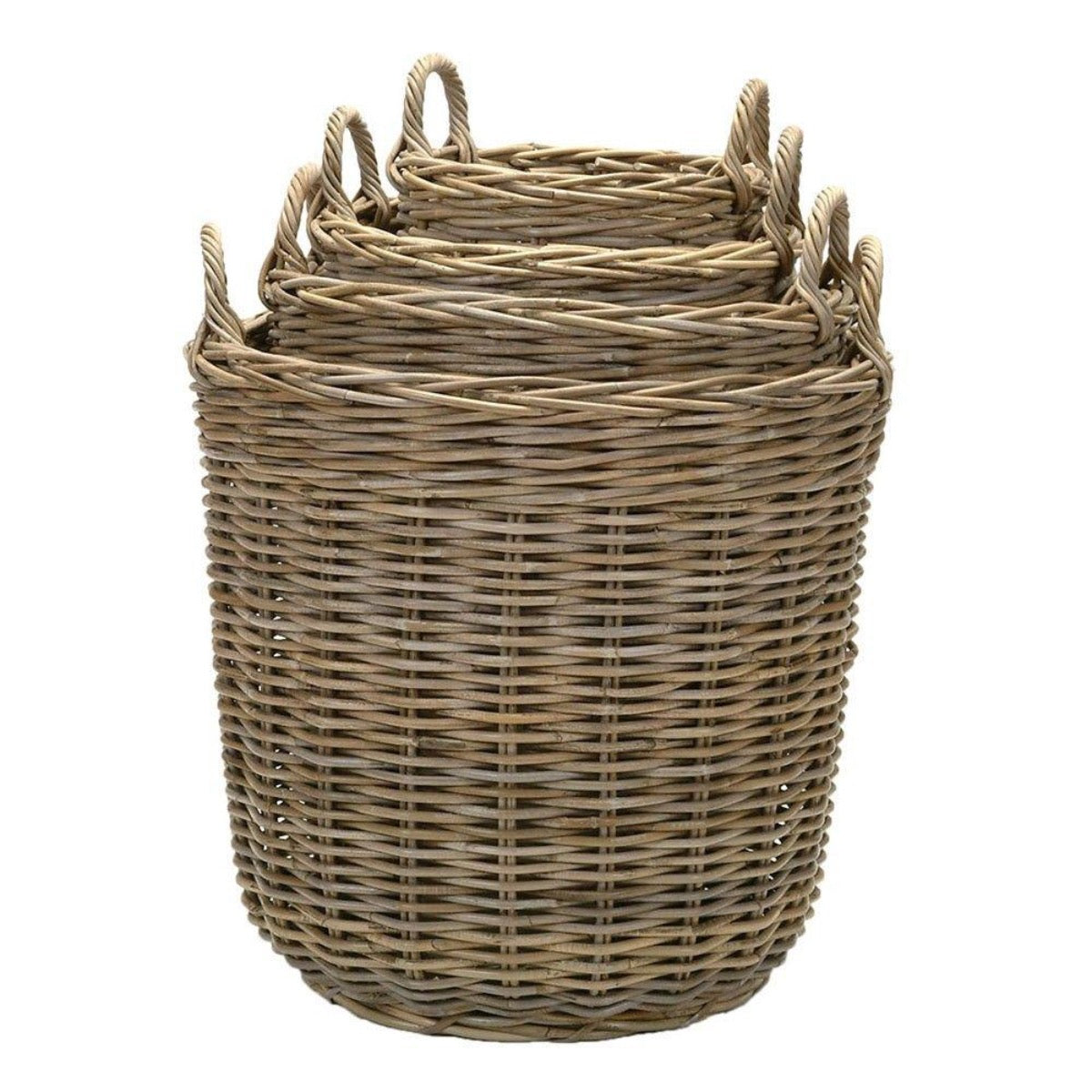 Woven Round Wicker Baskets. Front view.